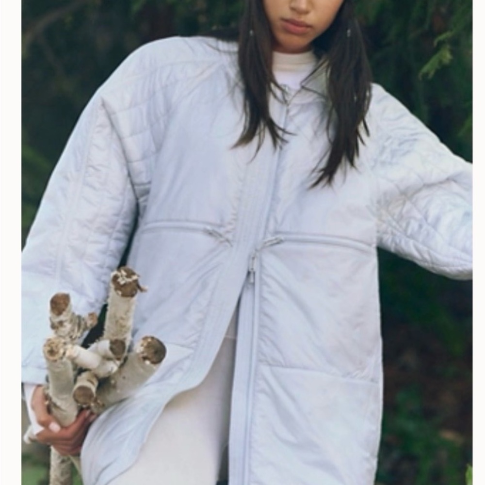 Free People Silver Quilted Women's M Coat